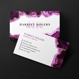 Pink Gold Glitter Agate Makeup Artist Initial Logo Business Card