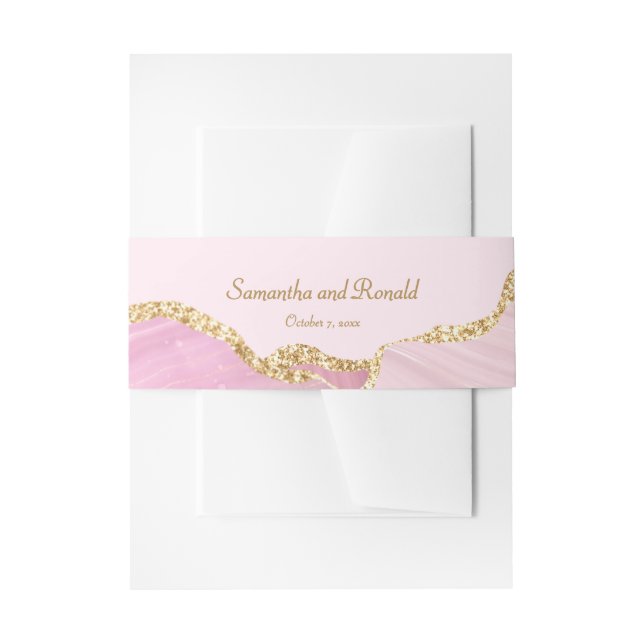 Pink & Gold Glitter Agate Wedding Invitation Belly Band (Front Example)
