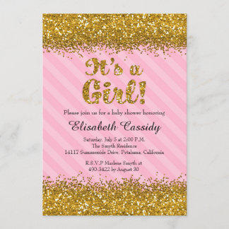 Pink & Gold Glitter Baby Girl Shower Invitation