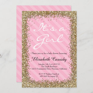 Pink & Gold Glitter  Baby Girl Shower Invitation