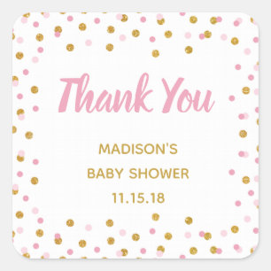 Pink Gold Glitter Baby Shower Favour Tags Stickers