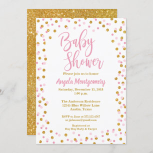 Pink & Gold Glitter Baby Shower Invitation