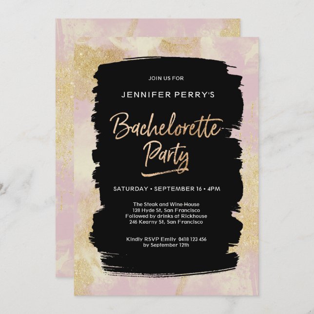 Pink gold glitter Bachelorette Party Invitation (Front/Back)