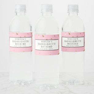 Pink Gold Glitter Bachelorette Weekend Getaway Water Bottle Label