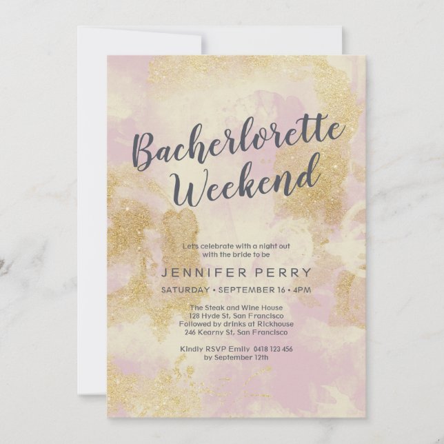 Pink gold glitter Bachelorette Weekend Invitation (Front)