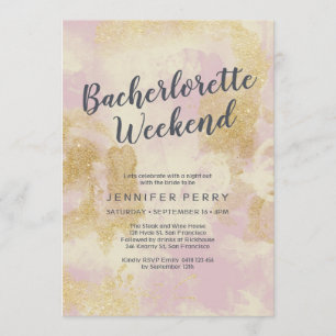 Pink gold glitter Bachelorette Weekend Invitation