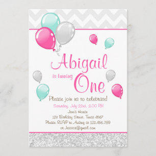 Pink Gold Glitter Balloons Birthday Invitation