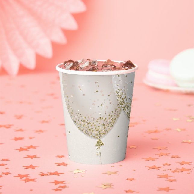 Pink & Gold Glitter Birthday Party Balloons  Paper Cups (Insitu)