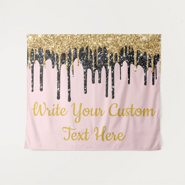 Pink Gold Glitter Birthday Photo Booth Backdrop Tapestry (Front (Horizontal))