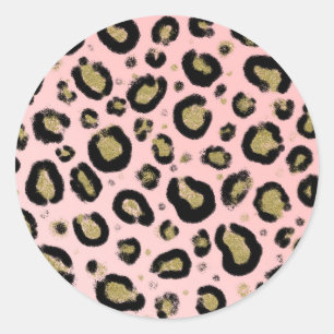 Pink Gold Glitter & Black Leopard Baby Shower Classic Round Sticker
