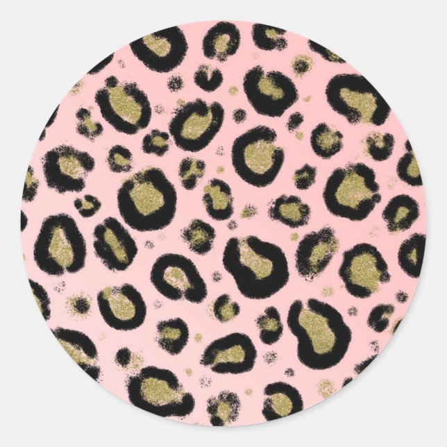 Pink Gold Glitter & Black Leopard Baby Shower Classic Round Sticker (Front)