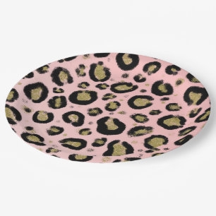 Pink Gold Glitter & Black Leopard Baby Shower Paper Plate