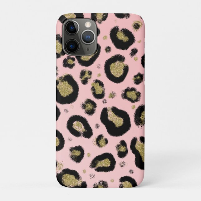 Pink Gold Glitter & Black Leopard Cheetah Print Case-Mate iPhone Case (Back)