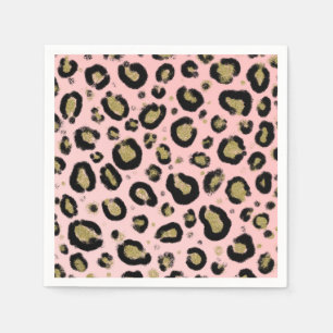Pink Gold Glitter & Black Leopard Cheetah Print Napkin