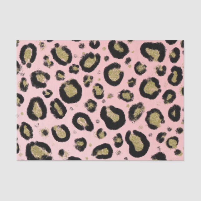 Pink Gold Glitter & Black Leopard Cheetah Print Tissue Paper (Front)