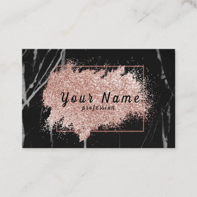 Pink gold glitter black marble background vector business card (Front)