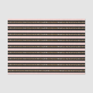 Pink Gold Glitter & Black Stripes Birthday Party Tissue Paper