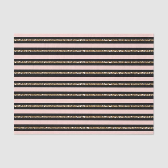 Pink Gold Glitter & Black Stripes Birthday Party Tissue Paper (Front)