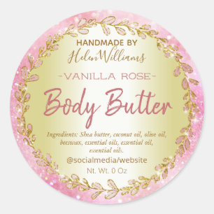 Pink Gold Glitter Body Butter Labels