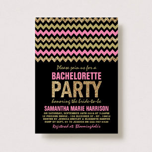 Pink & Gold Glitter Chevron Bachelorette Party Invitation