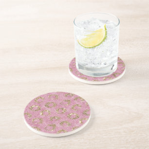 Pink Gold Glitter Circles Coaster