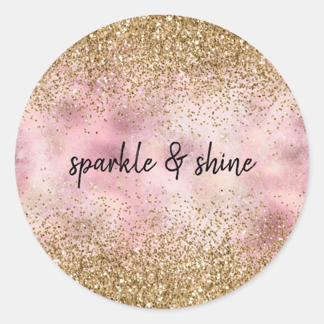 Pink Gold Glitter Classic Round Sticker (Front)