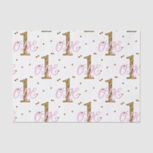 Pink & Gold Glitter Confetti 1 1st Birthday Party Tissue Paper