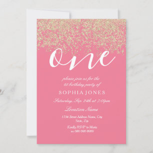 Pink Gold Glitter Confetti 1st birthday party Invitation