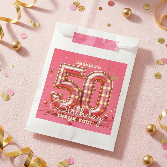 Pink Gold Glitter Confetti 50th Birthday Party Favour Bags (Creator Uploaded)