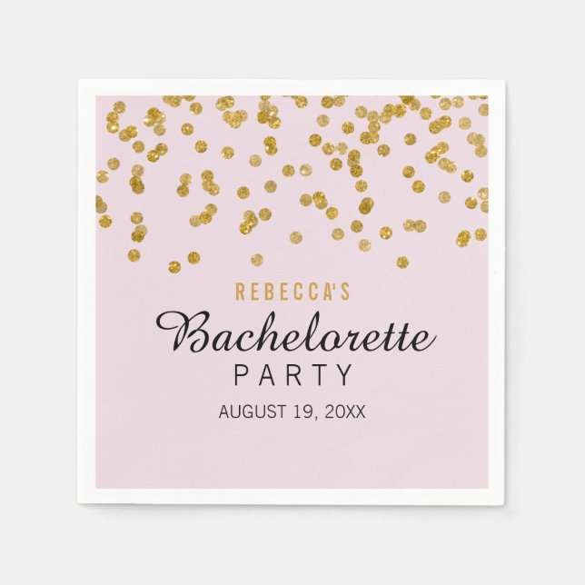 Pink Gold Glitter confetti Bachelorette Napkins (Front)