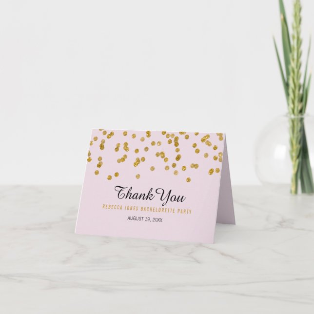 Pink Gold Glitter confetti Bachelorette Thank You (Front)
