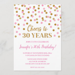 Pink Gold Glitter Confetti Cheers to 30 Years Invitation