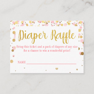 Pink Gold Glitter Confetti Diaper Raffle Ticket Enclosure Card