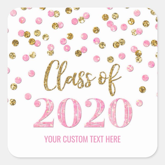 Pink Gold Glitter Confetti Graduation 2020 Square Sticker (Front)