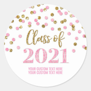 Pink Gold Glitter Confetti Graduation 2021 Classic Round Sticker