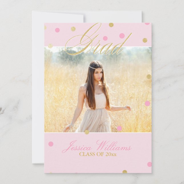 Pink & Gold Glitter Confetti Graduation Invitation (Front)