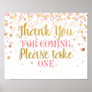 Pink Gold Glitter Confetti Thank You Favor Sign