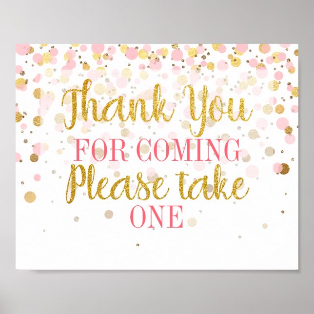 Pink Gold Glitter Confetti Thank You Favor Sign (Front)