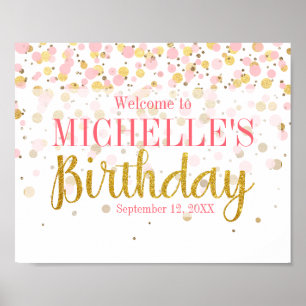 Pink Gold Glitter Confetti Welcome Birthday Poster