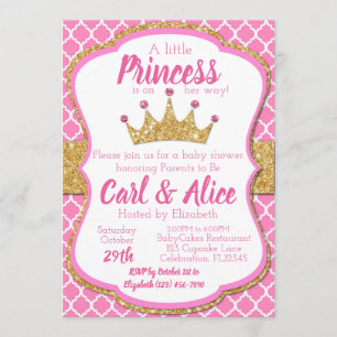 Pink & Gold Glitter Crown Princess Baby Shower Invitation