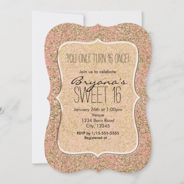 Pink & Gold Glitter Crystal Glam Party Invitations (Front)