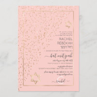 Pink Gold Glitter Diagonal Confetti Bat Mitzvah