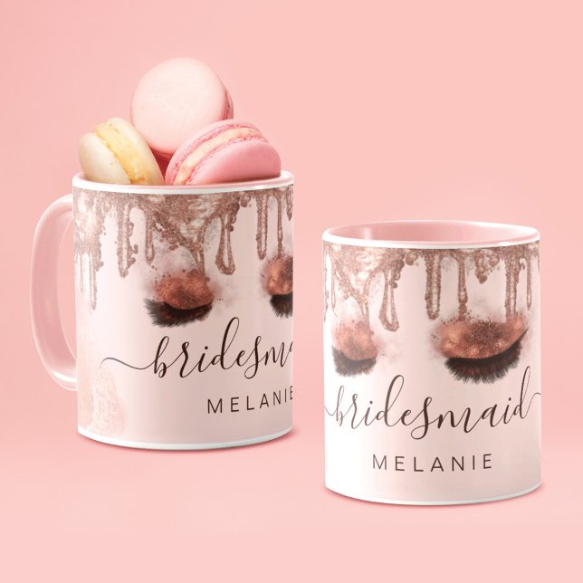 Pink Gold Glitter Drip Glam Beauty Customised Name Mug (Creator Uploaded)