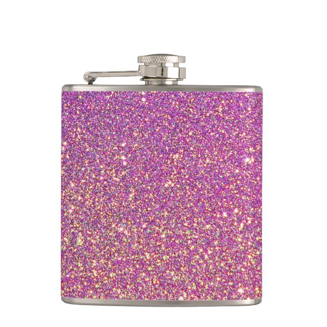 Pink Gold Glitter Faux foil Hip Flask (Front)