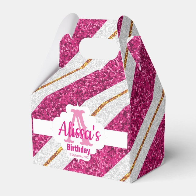 Pink & Gold Glitter Favour Box (Front Side)