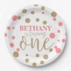 Pink & Gold Glitter First Birthday Paper Plates