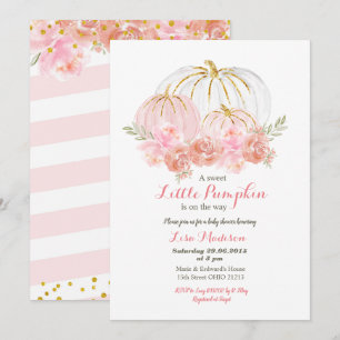 Pink Gold Glitter Floral Pumpkin baby shower Invitation