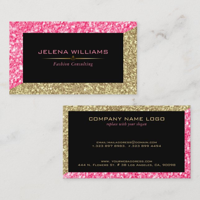 Pink & Gold Glitter Geometric Modern Design Business Card (Front/Back)