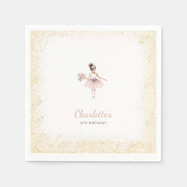 Pink Gold Glitter Girl Ballet Theme Birthday Napkin (Front)