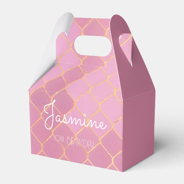 Pink Gold Glitter Girl's Birthday Favour Box (Front Side)